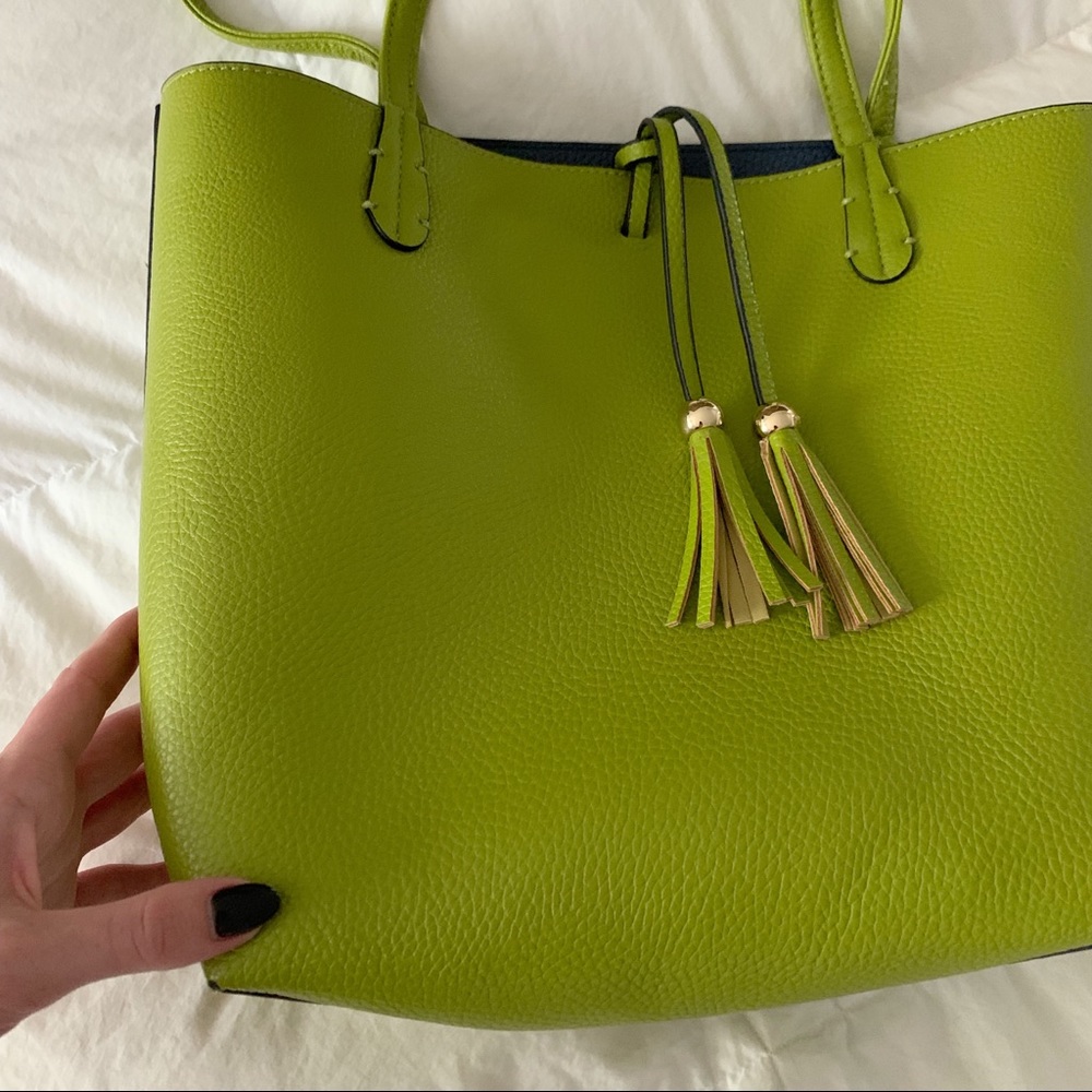 Lime/Navy Vegan Tote - Picture 2 of 8
